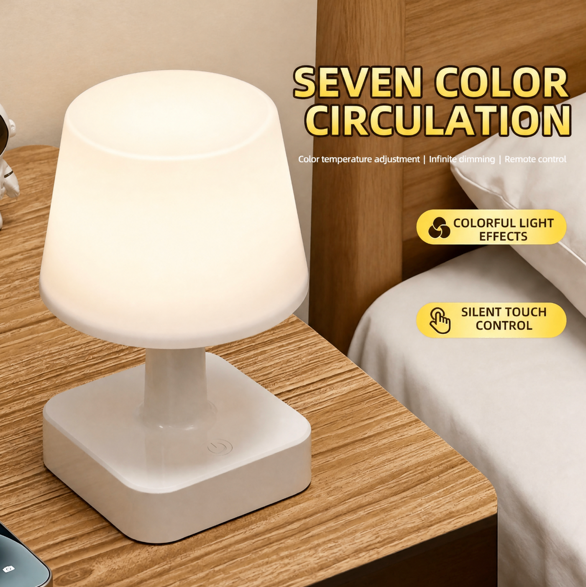 LumaVelle™ Rechargeable 3-Color Bedside Lamp – Touch-Control LED Night Light for Bedroom & Home