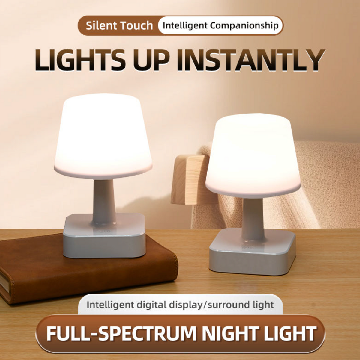 LumaVelle™ Rechargeable 3-Color Bedside Lamp – Touch-Control LED Night Light for Bedroom & Home