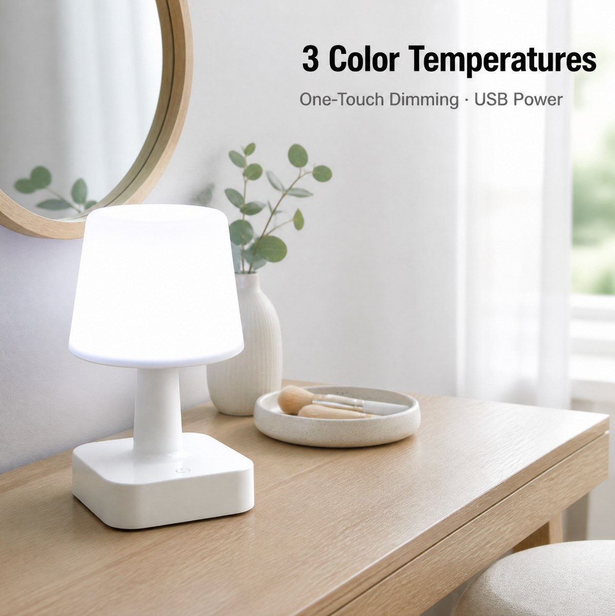 LumaVelle™ Rechargeable 3-Color Bedside Lamp – Touch-Control LED Night Light for Bedroom & Home