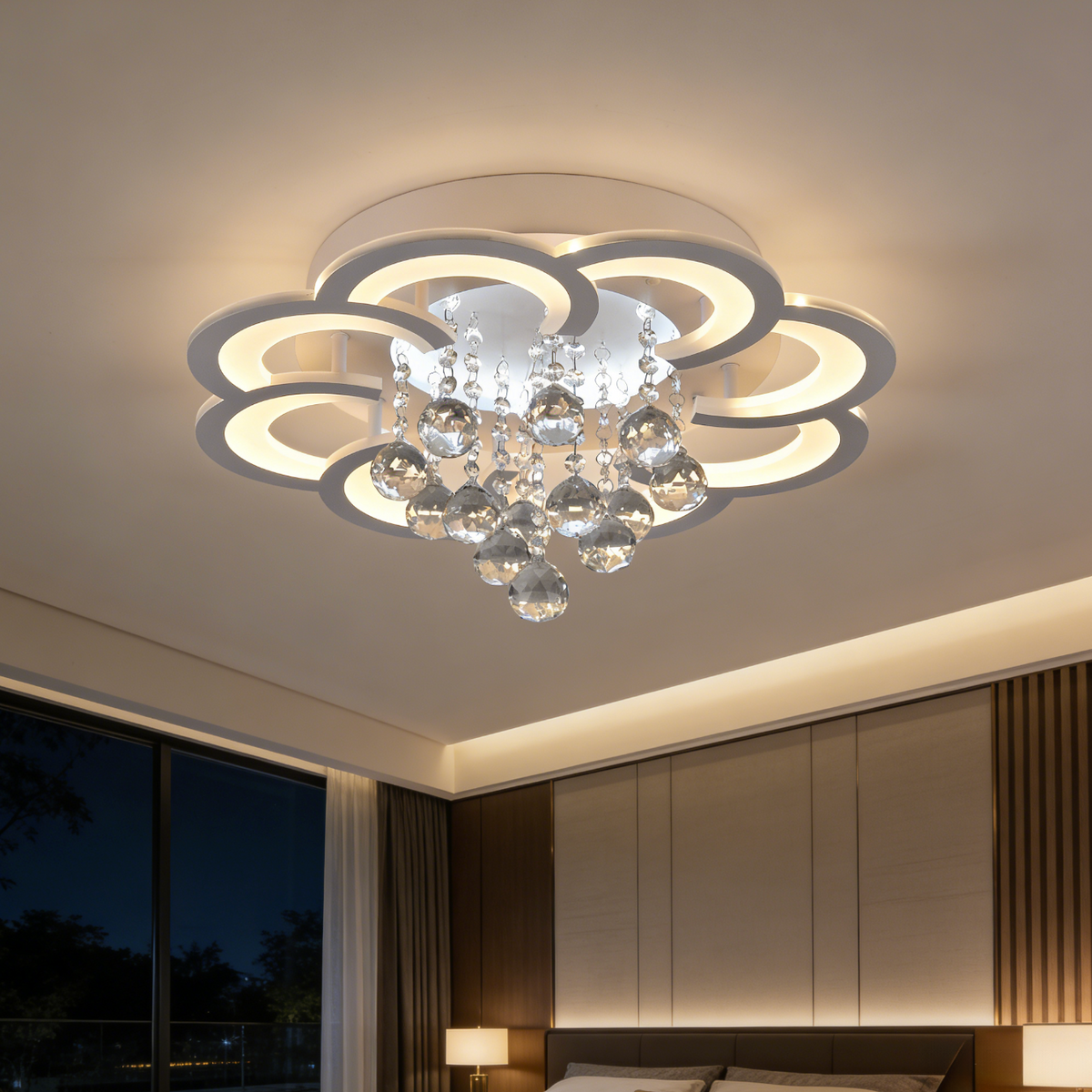 LumiCrystal™ Modern Acrylic LED Ceiling Light – Dimmable 3-Color Remote-Controlled Lamp for Bedroom & Living Room