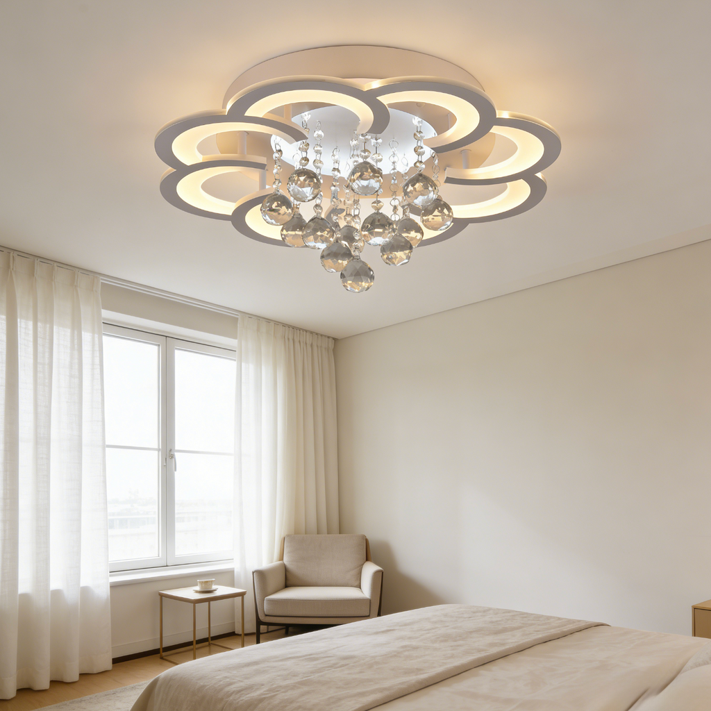 LumiCrystal™ Modern Acrylic LED Ceiling Light – Dimmable 3-Color Remote-Controlled Lamp for Bedroom & Living Room